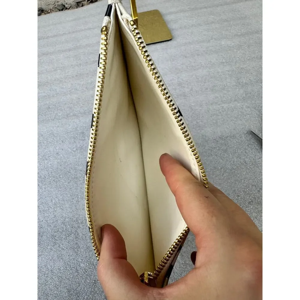 Kate Spade New York Black & Cream Spotted Patent Zip Pouch Clutch